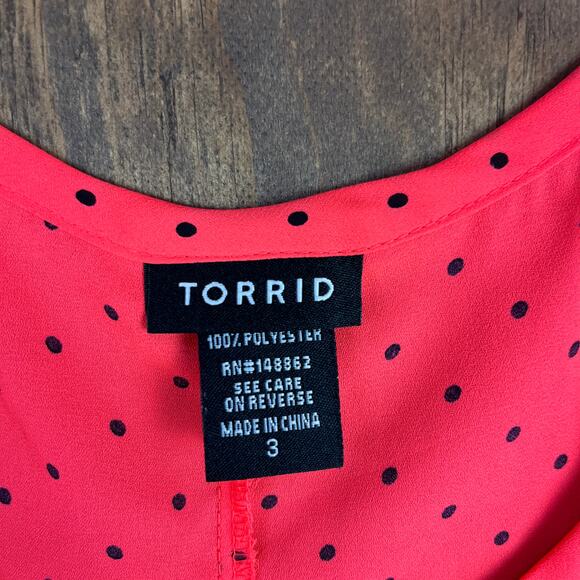 Torrid Womens Shirt Blush Red Blouse Polka Dot Tank Pleated Front Stretch 3 - Picture 6 of 9